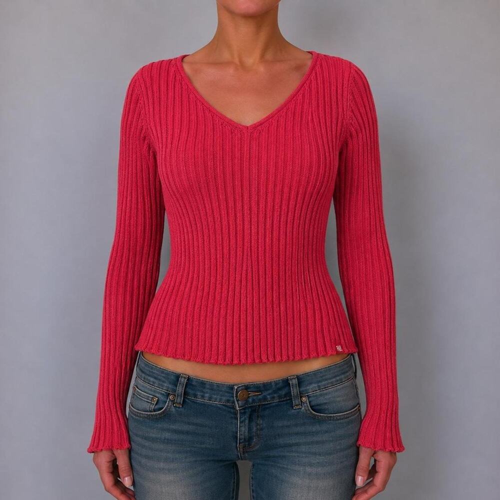 RALPH LAUREN Vintage Red Silk & Linen Ribbed Knit Heritage Luxury Sweater Sz XL